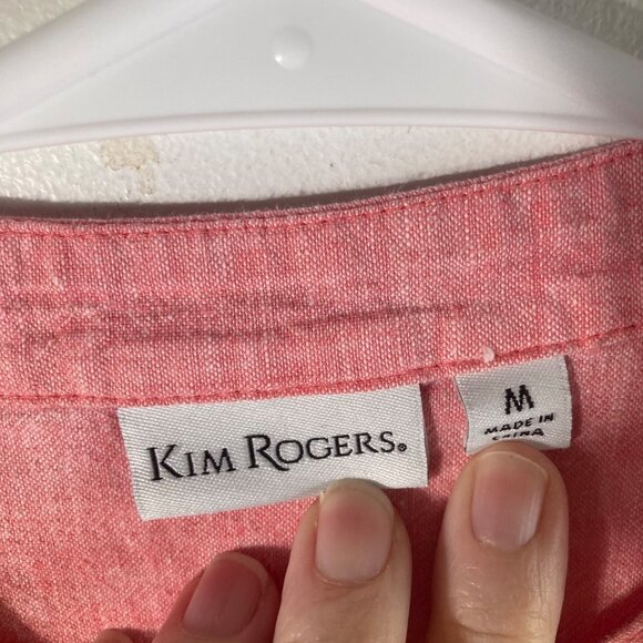 Womens Kim Rogers Linen Blend Button Shirt Pleated Detail Peach M Linen Cotton - Picture 7 of 9